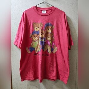 Vintage Jerzees T-shirt Bear Club Women's 2X Made In USA Hot Pink Salmon Clean